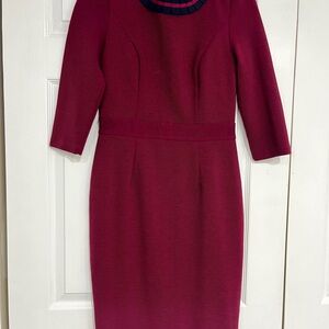 Boden Burgundy Long Sleeve Dress with Plaid Detail NWOT